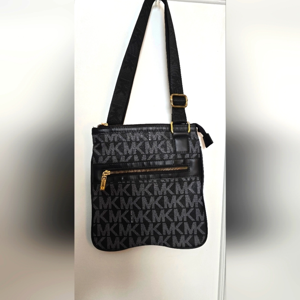Michael Kors Black Vinyl Leather monogram crossbody